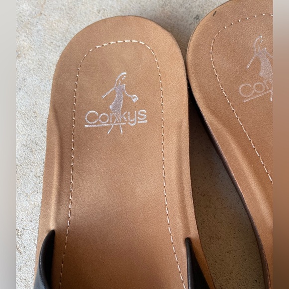 Corkys Footwear Sea La Vie Slide Sandals in Black Faux Leather Size 9 - Picture 2 of 5